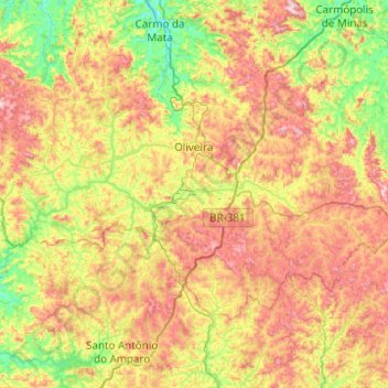 Mapa topográfico Oliveira, altitud, relieve