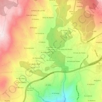 Mapa topográfico As Achas, altitud, relieve