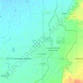 Mapa topográfico Corvallis, altitud, relieve