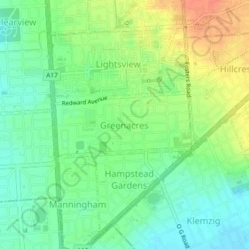 Mapa topográfico Greenacres, altitud, relieve