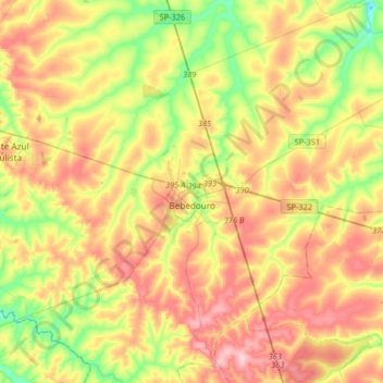 Mapa topográfico Bebedouro, altitud, relieve