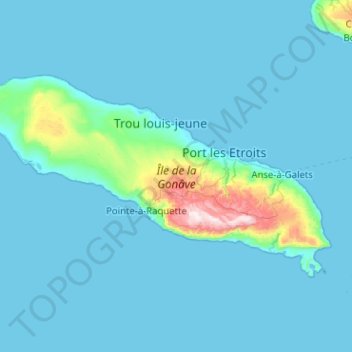 Mapa topográfico Gonâve Island, altitud, relieve