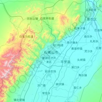 Mapa topográfico Shizuishan City, altitud, relieve