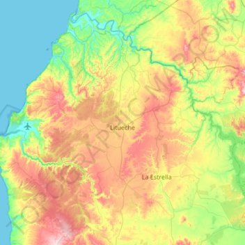Mapa topográfico Litueche, altitud, relieve