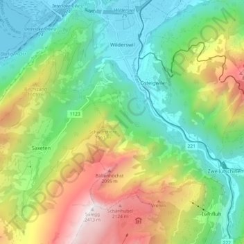 Mapa topográfico Wilderswil, altitud, relieve