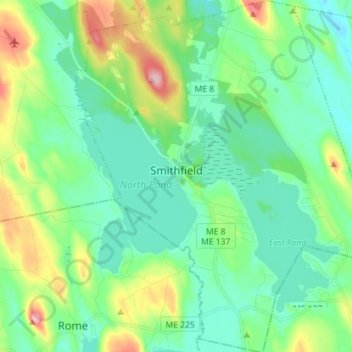 Mapa topográfico Smithfield, altitud, relieve