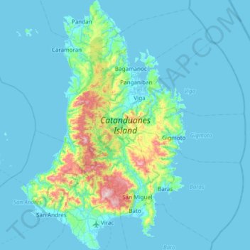 Mapa topográfico Catanduanes Island, altitud, relieve