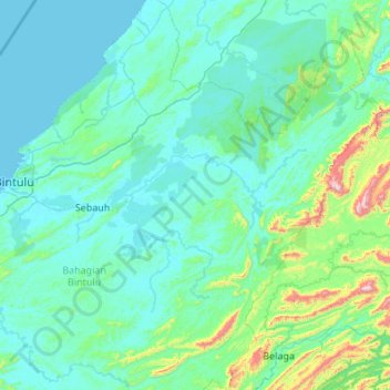 Mapa topográfico Sebauh, altitud, relieve