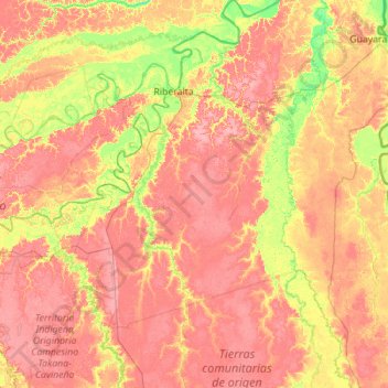 Mapa topográfico Riberalta, altitud, relieve