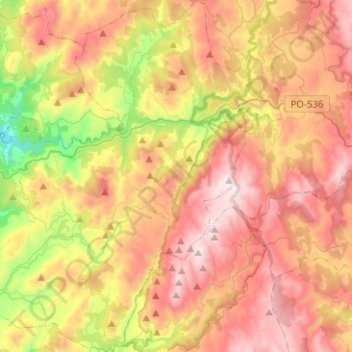 Mapa topográfico Cerdedo-Cotobade, altitud, relieve