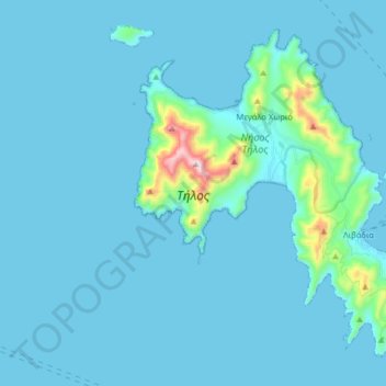 Mapa topográfico Τήλος, altitud, relieve