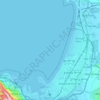 Mapa topográfico Haifa Bay, altitud, relieve