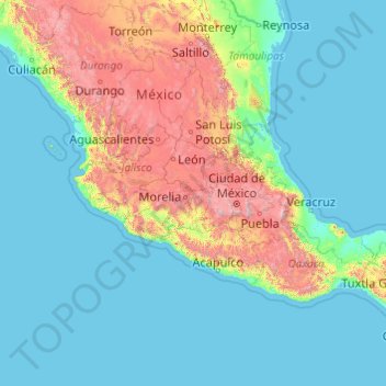 Mapa topográfico America/Mexico_City Timezone, altitud, relieve