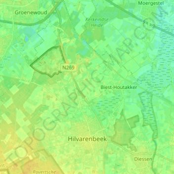 Mapa topográfico Hilvarenbeek, altitud, relieve