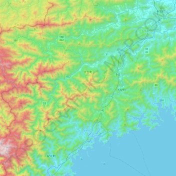 Mapa topográfico Odai, altitud, relieve