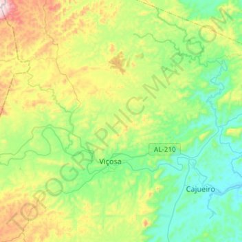 Mapa topográfico Viçosa, altitud, relieve