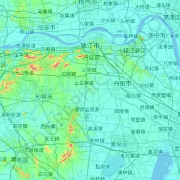 Mapa topográfico Zhenjiang, altitud, relieve