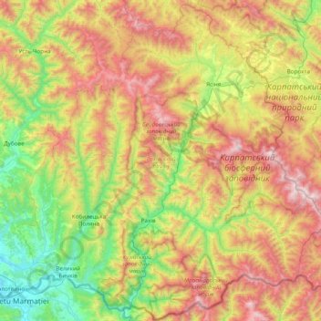 Mapa topográfico Rajon Rachiw, altitud, relieve