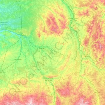 Mapa topográfico Cher, altitud, relieve