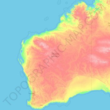 Mapa topográfico Australia Occidental, altitud, relieve