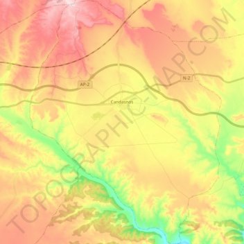 Mapa topográfico Candasnos, altitud, relieve