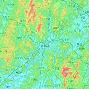 Mapa topográfico Gongju-si, altitud, relieve