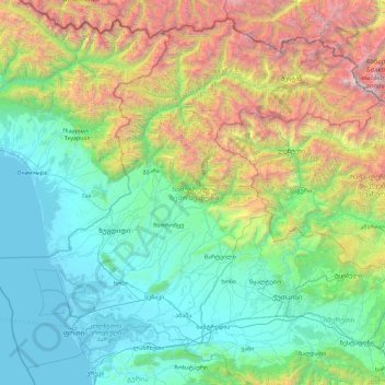 Mapa topográfico Samegrelo-Zemo Svaneti, altitud, relieve