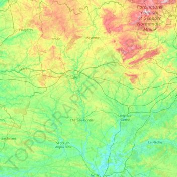 Mapa topográfico La Mayenne, altitud, relieve