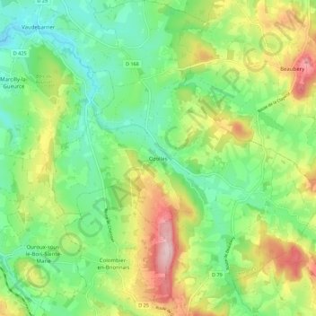 Mapa topográfico Ozolles, altitud, relieve