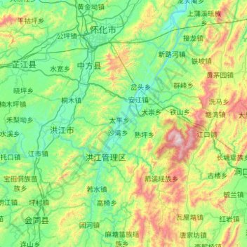 Mapa topográfico Hongjiang, altitud, relieve