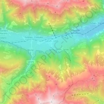 Mapa topográfico Latsch - Laces, altitud, relieve