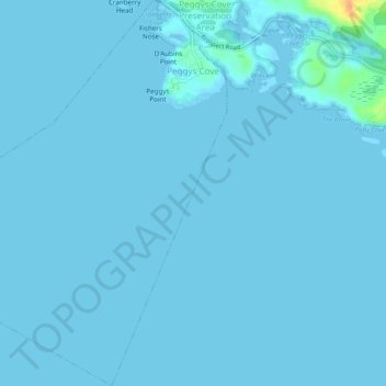 Mapa topográfico Peggys Cove, altitud, relieve