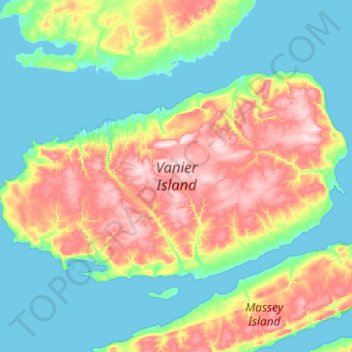 Mapa topográfico Vanier Island, altitud, relieve
