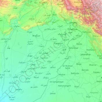 Mapa topográfico Chanab, altitud, relieve