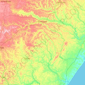 Mapa topográfico Entre Rios, altitud, relieve