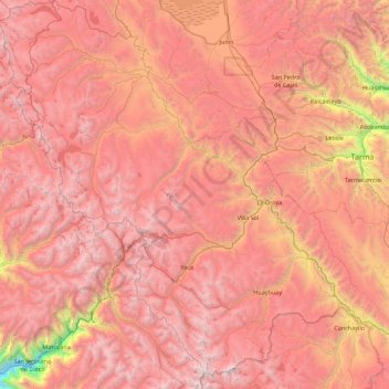 Mapa topográfico Yauli, altitud, relieve