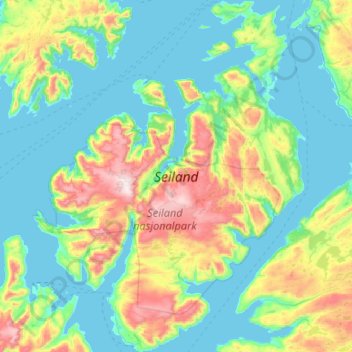 Mapa topográfico Seiland, altitud, relieve