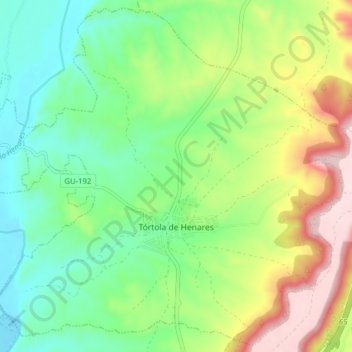 Mapa topográfico Tórtola de Henares, altitud, relieve