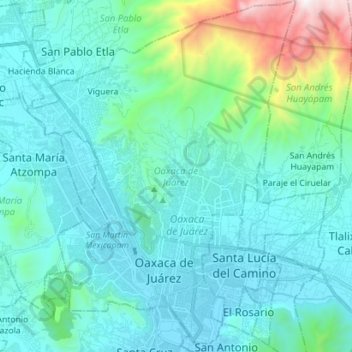 Mapa topográfico Oaxaca de Juárez, altitud, relieve