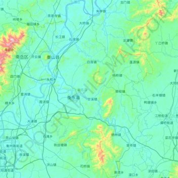 Mapa topográfico 衡东县, altitud, relieve