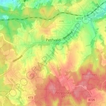 Mapa topográfico Peterswald, altitud, relieve