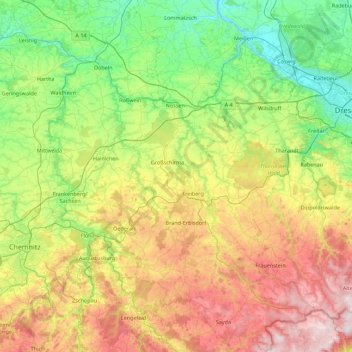 Mapa topográfico Freiberger Mulde, altitud, relieve