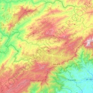 Mapa topográfico Delfim Moreira, altitud, relieve