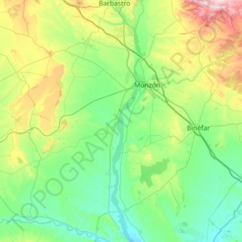 Mapa topográfico Cinca Medio, altitud, relieve