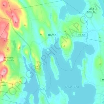 Mapa topográfico Rome, altitud, relieve