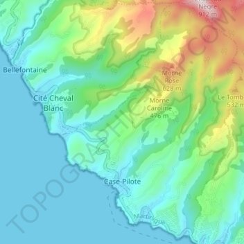 Mapa topográfico Case-Pilote, altitud, relieve