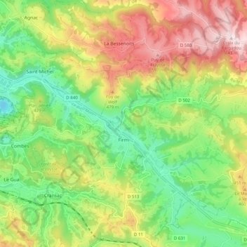 Mapa topográfico Firmi, altitud, relieve