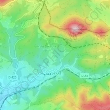 Mapa topográfico Colroy-la-Grande, altitud, relieve
