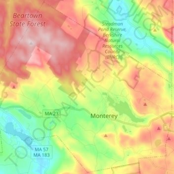 Mapa topográfico Monterey, altitud, relieve