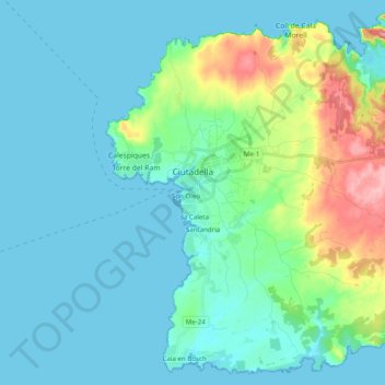 Mapa topográfico Ciudadela, altitud, relieve